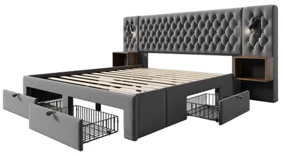Immagine prodotto di Letto imbottito - Letto contenitore - Letto matrimoniale - Divano letto - Letto a piattaforma - 180x200 cm - Testiera in velluto