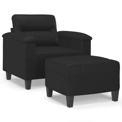 Produktbild von vidaXL Sessel mit Hocker Schwarz 60 cm Kunstleder