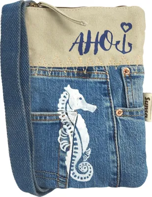 Produktbild von Sunsa Damen Umhängetasche. Nachhaltige Tasche aus Canvas & Recycelte Jeans/Denim. Kleine Crossbody Bag