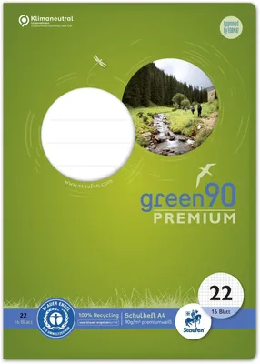 Produktbild von Schulheft Green A4 kariert 5mm Lineatur 22 16 Blatt Packung mit 10 Stück
