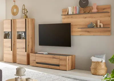 Produktbild von Wohnwand "Center" in Evoke Eiche und grau Wohnkombination Set 4-teilig 340 cm
