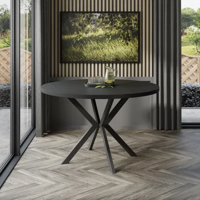 Produktbild von Runder Klapptisch EVERTON 120 cm Beine Schwarz Schwarze Molette