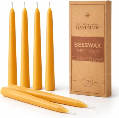 Productafbeelding van 6 stuks bijenwaskaarsen, staafkaarsen van 100% bijenwas, rookvrije bijenwaskaarsen, natuurlijke geur, 25 x 2 cm, brandduur 9 uur