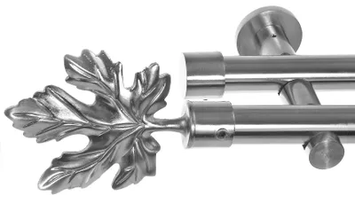 Produktbild von Gardinenstange mit Wandhalterung I Metall Edelstahl Look 2-läufig I Ø20mm I H41