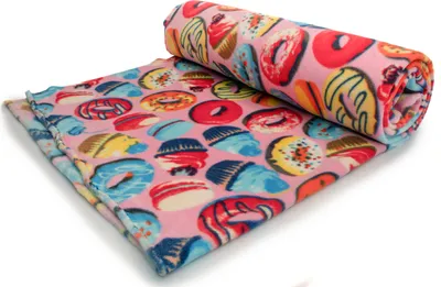 Immagine prodotto di Tessuto in pile DTY stampato (250 g), ciambelle, rosa, 50 x 160 cm