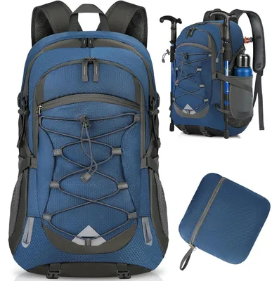Productafbeelding van Wandelrugzak 40L, waterdicht, opvouwbaar, voor heren en dames, marineblauw