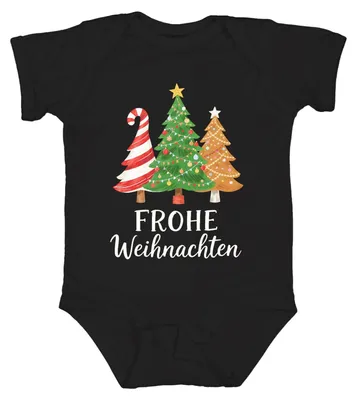 Produktbild von FROHE Weihnachten Weihnachtsbaum Tannenbaum Zuckerstange Lebkuche Baby Body, Schwarz, 18/24