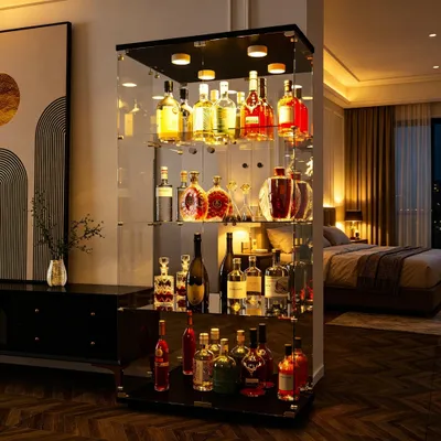 Produktbild von INONEFT Glasvitrine mit LED-Beleuchtung, 2 Türen und 4-stufig, 163,9 x 80,49 x 36,49 cm, Vitrine ESG Sammlervitrine für Sammlerstücke, Schwarz