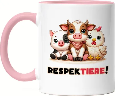 Produktbild von RespekTIERE Süße Tiere Tasse Rosa - Tierschutz Veganerin Idee