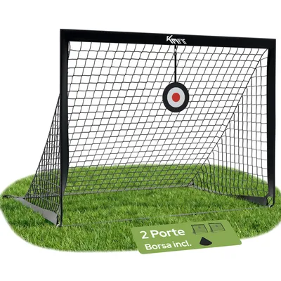 Immagine prodotto di Set di 2 porte da calcio KM-Fit 120x90 cm, porta da allenamento pieghevole per bambini, mini porta da calcio pieghevole per giardino e uso esterno, con bersagli inclusi