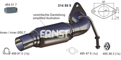 Produktbild von ERNST Abgasrohr Auspuffrohr für FORD Fiesta Mk6 Schrägheck (JA8, JR8) Vorne 314589