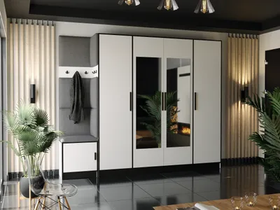 Image de KIER FURNITURE Armoire, blanc + tissu gris - 259,6 x 205 x 39 cm