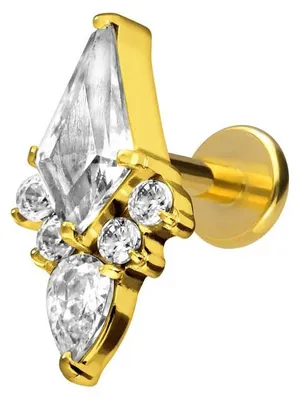 Produktbild von Ohrpiercing, Nasenpiercing Titan Labret mit Innengewinde KRISTALLSCHILD Gold Stablänge: 8mm | Stabstärke: 1,6mm