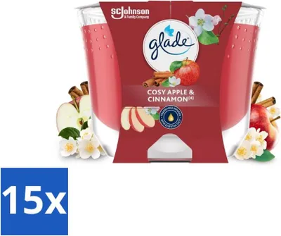 Obrázek produktu pro Glade - Svíčka s vůní jablka a skořice - 100 % řepkový vosk - 204 g - výhodné balení - 15 kusů