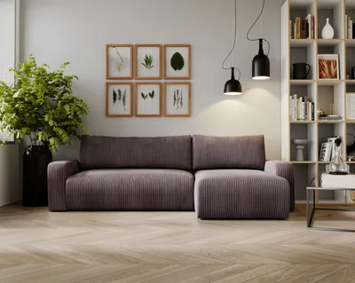 Produktbild von Kaiser Möbel Ecksofa mit schlaffunktion und bettkasten, Couch L form, Schlaffunktion ARAGON Dicker Cord Braun Ottomane Rechts