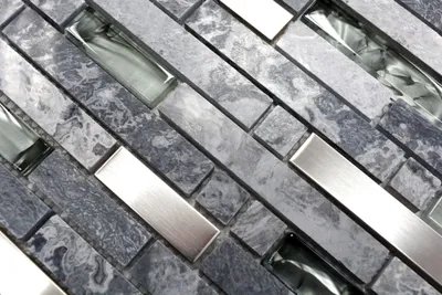 Produktbild von Handmuster Mosaikfliese Transluzent Edelstahl grau Verbund Glasmosaik Crystal Stein Stahl grau MOS87-MV778_m
