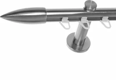 Produktbild von Innenlauf Gardinenstange Edelstahl Look 20mm Wandträger 1-läufig Spitze, Länge wählbar H30 E82