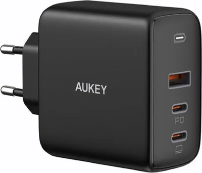 Obrázok produktu pre Aukey PA-B6S-Bla Mini nabíjačka, 90W 3-portová PD nabíjačka, USB-C nabíjačka, čierna farba
