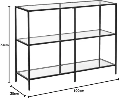 Produktbild von VASAGLE Konsolentisch, Couchtisch mit 3 Ablagen, Ablage aus gehärtetem Glas, 100 x 30 x 73 cm, Stahlgestell, Modern für Flur Wohnzimmer, Schwarz