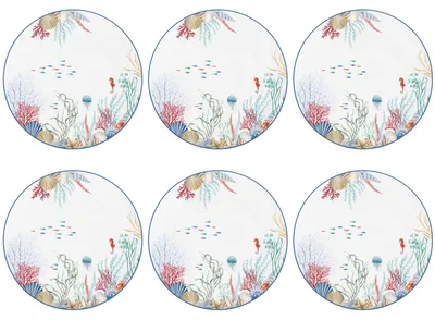 Produktbild von 6er Set Kuchenteller SEA BREEZE Unterwasser Korallen D. 19cm Porzellan Easy Life