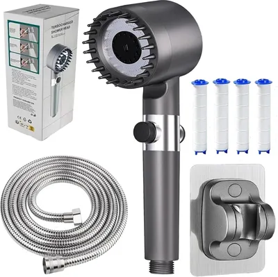 Produktbild von Duschkopf mit Filter, Hochdruck Handbrause mit Schlauch, Duschkopf Wassersparender mit Filter, Duschbrause mit Stoppfunktion, Duschbrause für Hartes Wasser, Rest-Chlor, Bakterien, Schwermetall (M1)