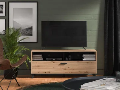 Image de Platania - Meuble porte-TV, 138x40x58h cm Chêne brun noueux, 3 étagères