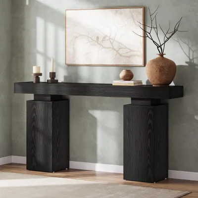 Image de Tribesigns Table de console longue de 160 cm, table d'entrée de ferme derrière le canapé, table de foyer en bois, station d'entrée, table d'entrée moderne Meubles d'accentuation