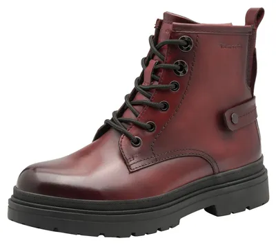 Immagine prodotto di Stivaletti da donna Tamaris, modello comfort, con lacci e parte elasticizzata, colore rosso (borgogna)