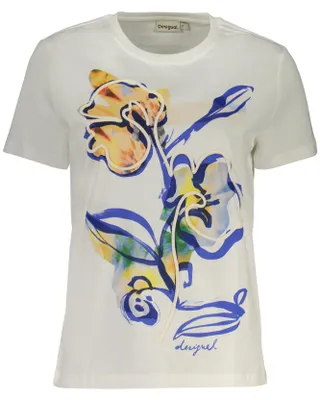 Produktbild von Weißes Damen T-Shirt mit Druck und Applikation, Rundhals, Kurzarm