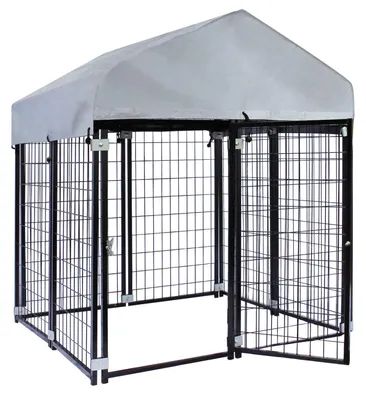 Productafbeelding van Hondenkennel Met Dak - 121x121x137 Cm - Stalen Buitenren - Zwart - Voor Grote Honden