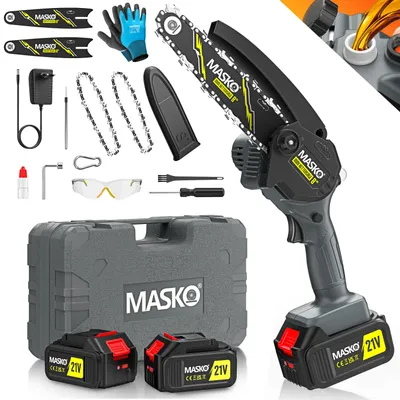 Produktbild von MASKO® Mini-Kettensäge mit Akku 8000mAh | Handkettensäge Elektro mit 2 Akku 4000mAh für Gartenscheren/Astscheren/Holzschneiden | Motorsäge 800W automatisches Ölsystem