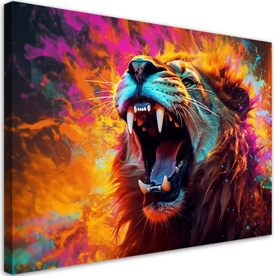 Produktbild von Leinwandbild Löwe Brüllen Abstrakt 100x70 Feeby Bunt bild für die wand bereit zum aufhängen