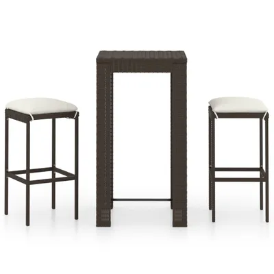 Produktbild von vidaXL 3-tlg. Gartenbar-Set mit Kissen Poly Rattan Braun