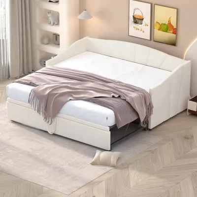 Produktbild von Odikalo Schlafsofa  90/180*200 cm, Polsterbett Ausziehbares mit Lattenrosten, Multifunktionsbett aus hautfreundlichem Samtstoff, Beige