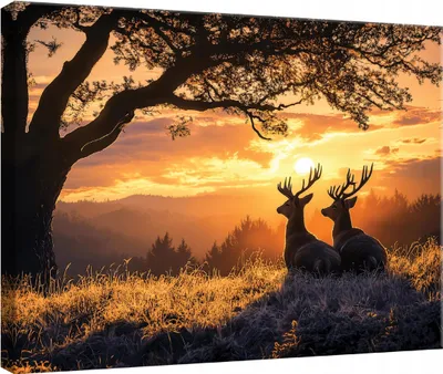 Produktbild von Wandbild Leinwand Bilder Hirsch Natur 100x75 cm XXL Modern Leinwandbild Leinwandbilder Wohnzimmer Schlafzimmer