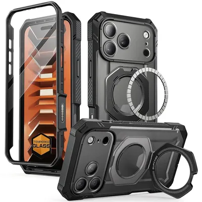 Produktbild von Handyhülle + Glas 9H für iPhone 18 Pro Max / 17 Pro Max, Supcase UB Grip Pro Mag SPG (CC) mit MagSafe, Transparent-Schwarz