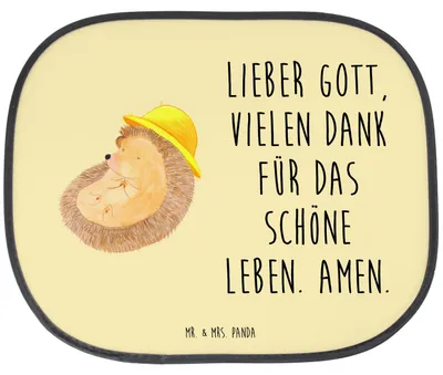 Produktbild von Mr. & Mrs. Panda Sonnenblende Auto Igel Beten - Gelb Pastell - Geschenk, Sonnenschutz für Autoscheiben, Sonnenhut, Gott, Genießen, Lustige Sprüche, kfz, Dankbar