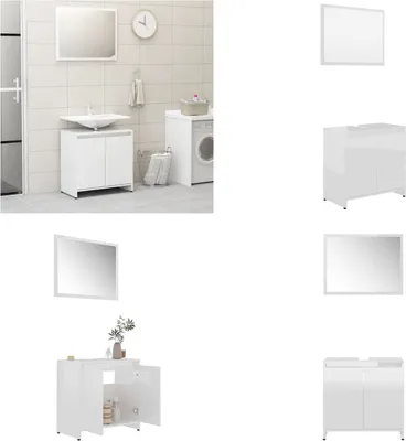 Produktbild von vidaXL Badmöbel Set Hochglanz Weiß Holzwerkstoff - Badezimmermöbel-Set - Badmöbel-Set - Badezimmerschrank - Badezimmerschränke
