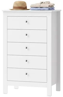 Imagen del producto de Cómoda HOMCOM con 5 cajones, para dormitorio, 60 x 39,5 x 95,3 cm, color blanco