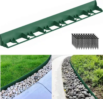 Produktbild von Izrielar 60m Flexible Rasenkante aus Kunststoff zur Verankerung Beetumrandung Beeteinfassungen Mähkante Pflasterkante Grün mit 250 Erdanker