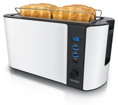 Image de Grille-pain Arendo 4 tranches, Fente longue, Fente longue, Acier inoxydable, 1500W, Écran avec affichage du temps restant, Support à petits pains, Fonction dégivrage, Boîtier thermo-isolant, Blanc