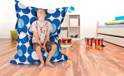 Produktbild von Smoothy Junior Sitzsack Nightflower Blau – 140x110 cm Kinder Sitzkissen wasserfest aus 100% Baumwolle inkl. abziehbarem & waschbarem Bezug