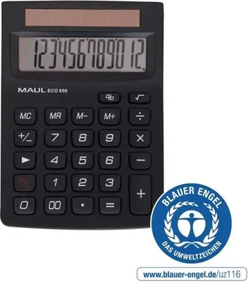 Immagine prodotto di Calcolatrice da tavolo MAUL ECO 650 Display LCD a 1 riga, 12 cifre Solare 14,5 x 10,4 x 3,3 cm nero