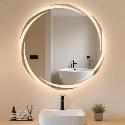 Obrázek produktu pro ZMH Koupelnové zrcadlo s osvětlením Koupelnové zrcadlo Kulaté Kulaté 70 cm LED zrcadlo Touch Stmívatelné světlo Bez zamlžování Kulaté zrcadlo Osvětlené pro koupelny