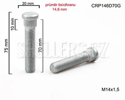Obrázek produktu pro Kolový svorník (šteft) M14x1,5x70 tisícihran průměr 14,6mm (CRP146D70G)