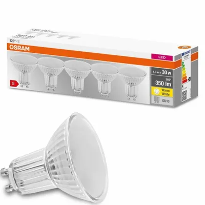 Produktbild von OSRAM HOMELIGHTING 4058075466579 LED (monochrome) EEC G (A - G) GU10 Reflector bulb 4.3 W = 30 W Warm white (Ø x L) 51 mm x 55 mm 5 pc(s)
