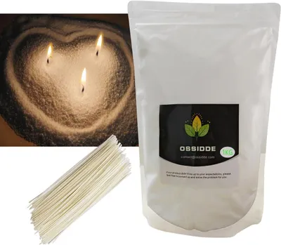 Immagine prodotto di Sabbia per candele, granuli di cera, kit per realizzare candele, candele perlizzate, 1 kg di granuli di cera per candele + 100 stoppini (bianchi)