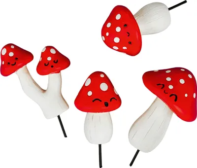 Produktbild von Set mit 4 Mini-Blumentopf-Pilzen – Neuheitsmarker für Ihre Gartendekoration – Zimmerpflanzen-Geschenk