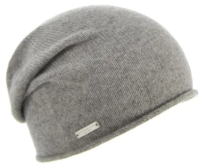 Seeberger Strickmütze-Beanie aus 100% Kaschmir mit Rollrand in grau