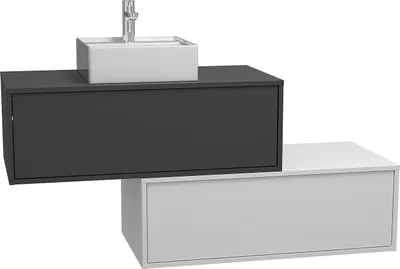 Produktbild von Anthrazitfarbener und weißer Wandbadezimmerschrank mit Waschbecken und zwei Schubladen - 94 cm - TEANA II